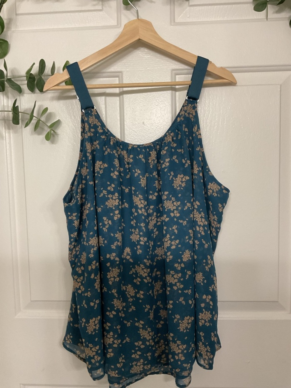 Lane Bryant Teal Floral Pleated Camisole - Picture 3 of 7